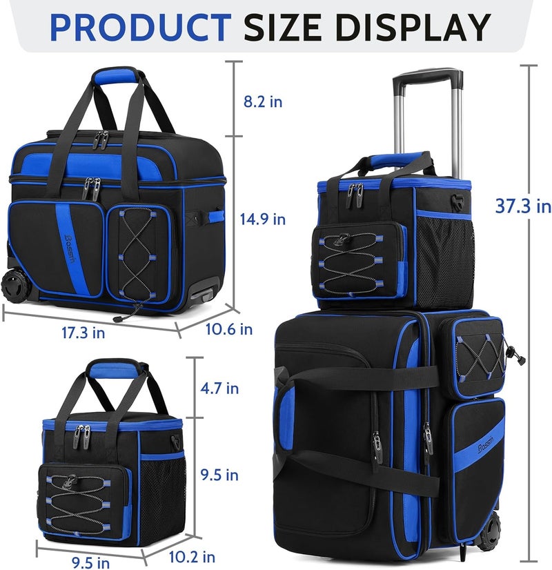 BOSSTIN 3 Ball Bowling Bag with Wheels, 2 Ball Bowling Bags Double roller with 1 Ball Add On Bag, Multi-Pockets & Shoe Compartment (Fits Up to Size 15) - Image 5